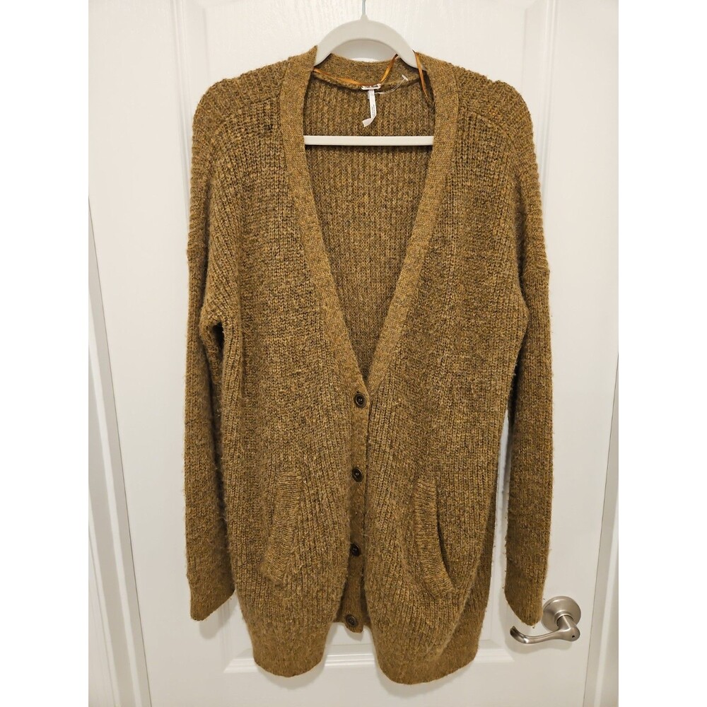 Free People Boho Chunky Knit Small Oversized Cardigan Button Up Sweater